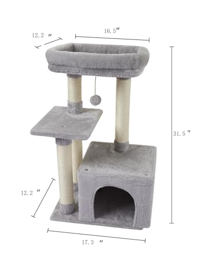 Cute Cat Tree Kitten Cat Tower Condo Cat Furniture Sisal Scratching Posts G (Grey)