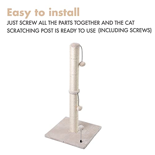 34” Tall Cat Scratching Post Premium Basics Kitten Scratcher Sisal Scratch Posts Trees with Hanging Ball for Indoor Cats (34 inches for Adult Cats / Beige)
