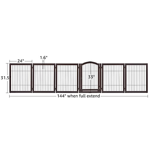 144" Extra Wide Dog Gate and Pet Playpen with Walk Through Door (Espresso / 144"W×31.5"H)