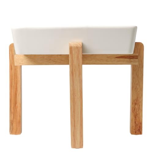 Square Ceramic Dog Slow Feeder Bowls (White / M-1.8 Cups+Stand)