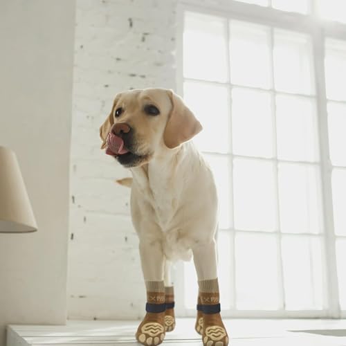 6PCS Anti Slip Dog Socks to Prevent Licking Paws (X-large (6 Count) / Khaki)