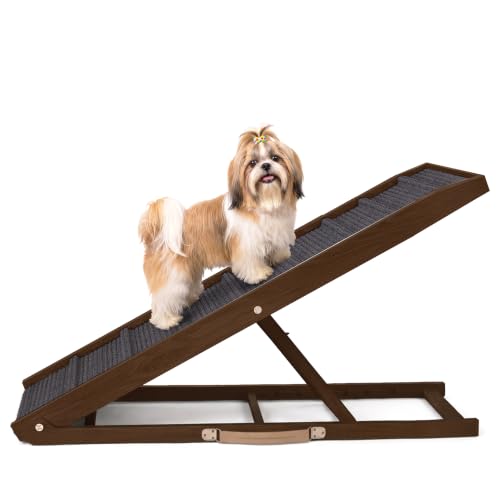 Adjustable Dog Ramp for Bed (Brown / 45" Long x 16.5" Walking Space)