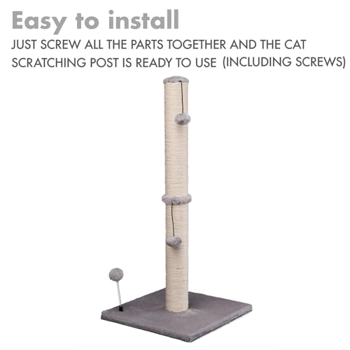 34“ Tall Cat Scratching Post Premium Basics Kitten Scratcher Sisal Scratch Posts Trees with Hanging Ball for Indoor Cats (34 inches for Adult Cats / Gray)