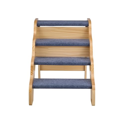 Wood Pet Stairs (Wood Color+Blue / 4-Step Fixed)