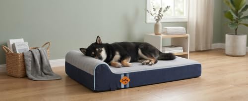 Orthopedic Memory Foam Extra Large Dog Bed with Pillow and Durable Water Proof Liner & Removable Washable Cover & Smart Design (40.0"L x 25.0"W x 5.5"Th / Slate Blue)