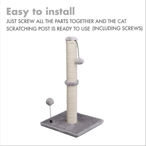 Cat Scratching Post Premium Basics Kitten Scratcher Sisal Scratch Posts with Hanging Ball 22" for Kittens or Smaller Cats (22 inches for kitten / Gray)