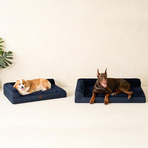 Memory Foam Dog Bed Large Size Dogs (Navy Blue / 36.0"L x 27.0"W x 6"Th)