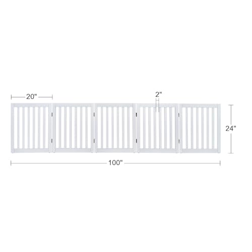 24”H Free Standing Pet Gate for Dog Cat (White / 100"W×24"H)
