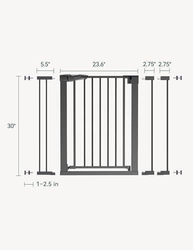 PressGuard Baby Gate for Stairs (Black / 30"Tall 26"-40" Wide)