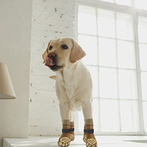 6PCS Anti Slip Dog Socks to Prevent Licking Paws (Large (6 Count) / Khaki)