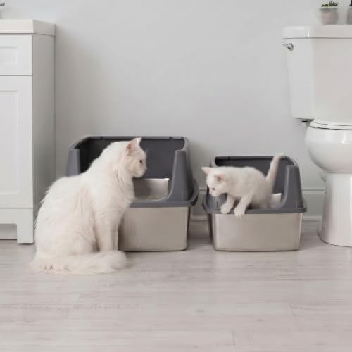 Stainless Steel Litter Box Enclosed High Sided for Cats (Large / Stainless Steel)