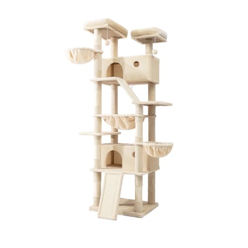 81in Multi Level Tall Cat Tree Tower for Indoor Kitties (Beige)