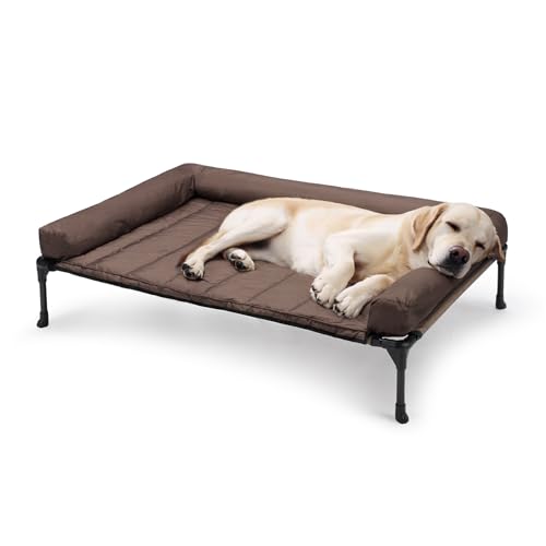 Outdoor Elevated Dog Bed with Waterproof Bolster Cushion (Brown / 42.0"L x 30.0"W x 7.0"Th)
