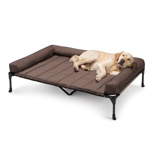 Outdoor Elevated Dog Bed with Waterproof Bolster Cushion (Brown / 49.0"L x 33.0"W x 9.0"Th)