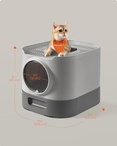 Cat Litter Box with Lid (21.3"L x 16.9"W x 15.7"H / Dove Gray + Slat Gray)