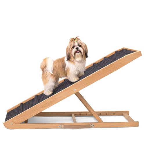 Adjustable Dog Ramp for Bed (Light Brown / 45" Long x 16.5" Walking Space)