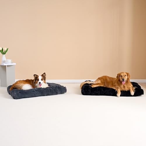 Fluffy Dog Crate Bed for Large Dogs (Dark Grey / 35 x 23)