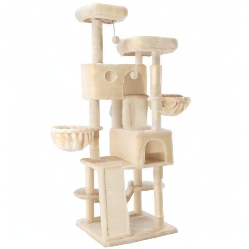 65in Larger Cat Tree Tower Condo for Indoor Kitties (Beige)