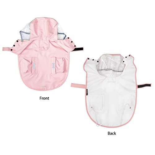 Dog Raincoat Waterproof Rain Poncho with Hoodie (XXX-Large: 70-92lbs / Pink)