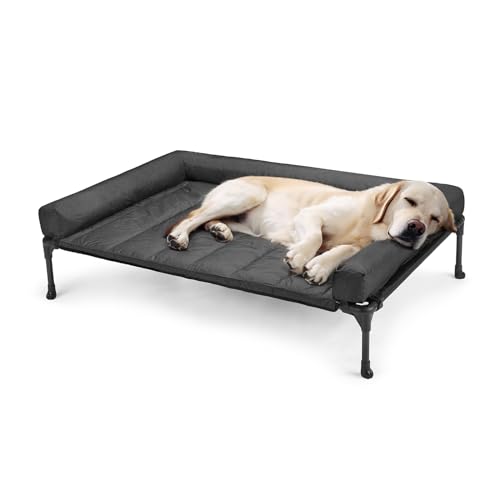 Outdoor Elevated Dog Bed with Waterproof Bolster Cushion (Black / 42.0"L x 30.0"W x 7.0"Th)
