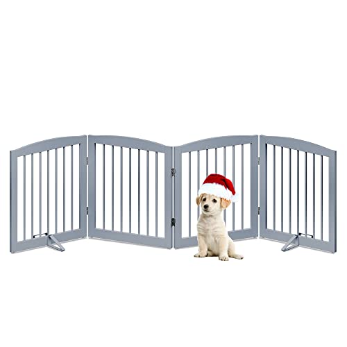 Freestanding Pet Gate for Dogs (24" Height-4 Panel / Gray)
