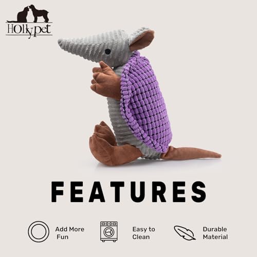 Armadillo Squeaky Dog Toys for Medium Large Dogs (14 IN / Purple)