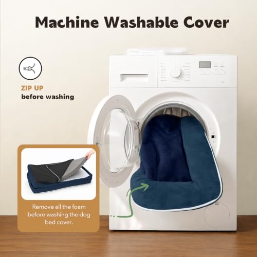 Orthopedic Washable Dog Bed with Bolster for Large Sized Dogs (38.0"L x 25.0"W x 6.5"Th / Navy Blue)