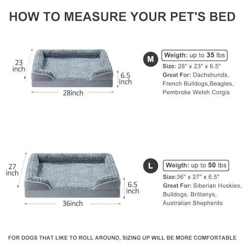 Orthopedic Washable Dog Bed Large for Senior Dog Cozy Sleep (28.0"l X 23.0"w X 6.5"th / Grey)