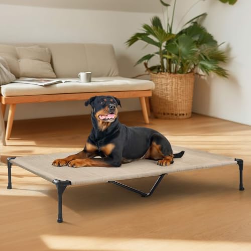 Outdoor Elevated Dog Bed Large Sized Dogs (53.0"L x 37.0"W x 9.0"Th / Beige Coffee)