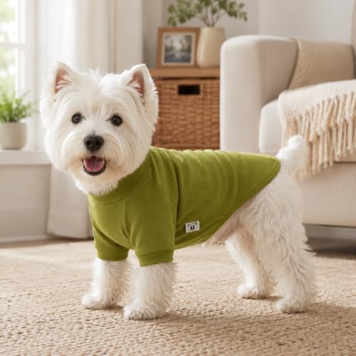 Ribbed Dog T Shirt Cotton Knitted Dog Sweaters for All Season Pet T (M (for Small Dog) / Olive green)