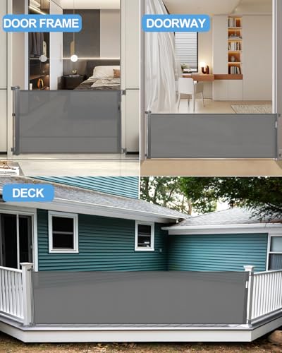 Retractable Baby Gate for Stairs (Gray / 33x118 Inch)