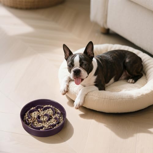 Ceramic Slow Feeder Dog Bowl (Purple / Small without Stand)