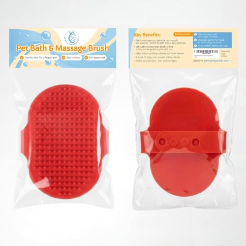 Rubber Pet Grooming Brush for Dogs & Cats (Red)
