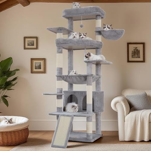 Tall Cat Tree for Large Cat (Light Gray / 80 inch)