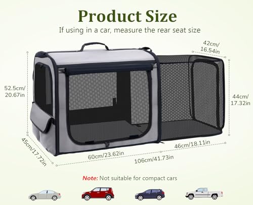 Dog Car Carrier Light Weight (Gray(Expandable) / 24.0"L x 17.7"W x 20.5"H)