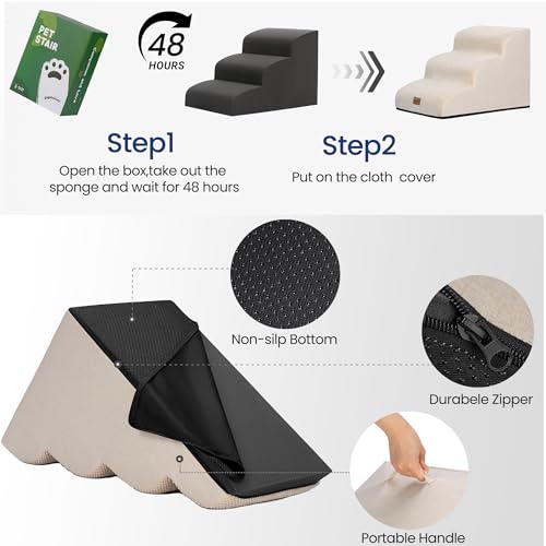 Ramp Dog Stairs for Couch Sofa and Chair 11.8" H (Beige / 2-Step (15.7"D x 15.7"W x 11.8"H))