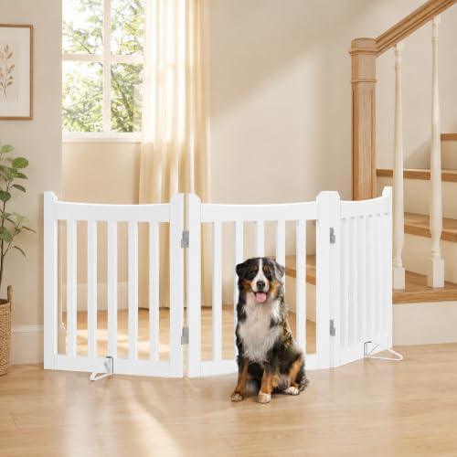 Freestanding Wooden Dog Gate (White / 60″ W × 24″ H)