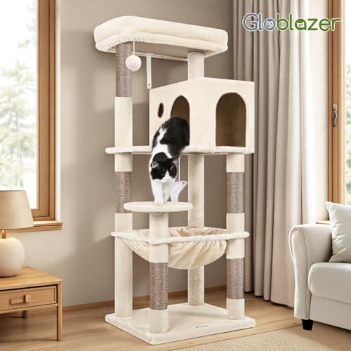Cat Tree Tower with Scratching Post for Indoor Cats (Beige / L)
