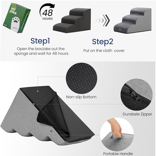 Ramp Dog Stairs for High Beds 24.4" H (Grey / 5-Step-Update (34.5"D x 17.7"W x 24.4"H))