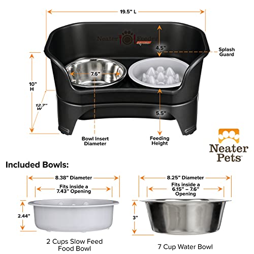 Express Mess Proof Dog Bowls Elevated for Medium and Large Breed (Medium to Large w/ 9 Peak Slow Feed Bowl / Midnight Black)