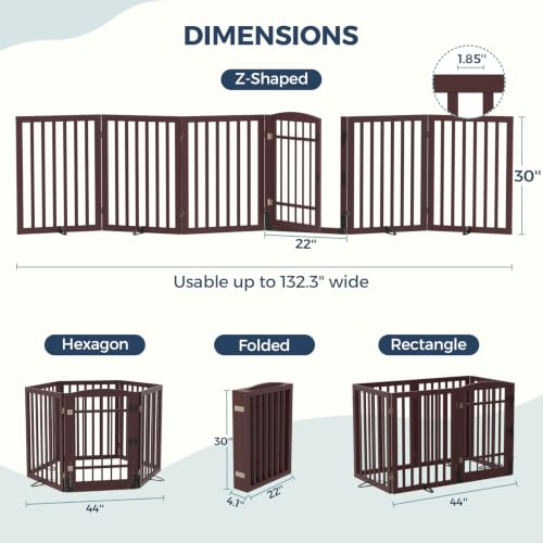 Dog Gate Indoor (Espresso / 132.3"Wx30"H, 6 Panels w/ Door)