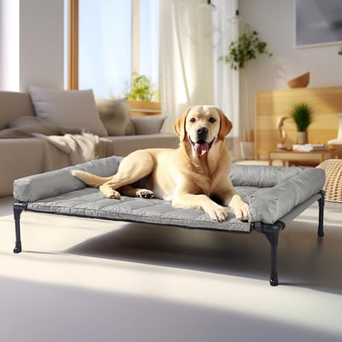Outdoor Elevated Dog Bed with Waterproof Bolster Cushion (Light Grey / 42.0"L x 30.0"W x 7.0"Th)