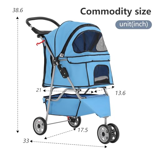 3 Wheel Foldable Pet Stroller (Blue / 3 Wheels)