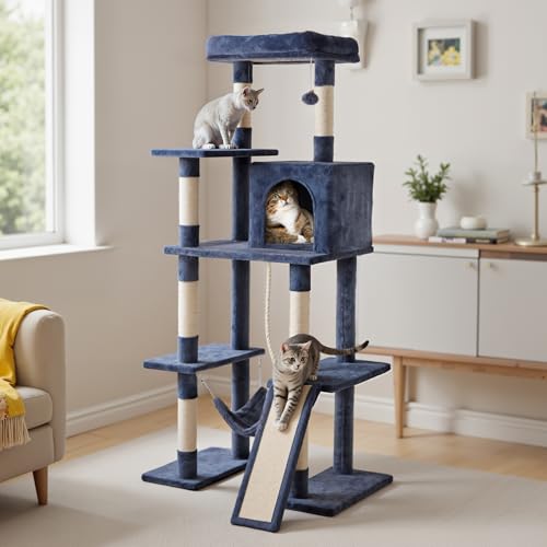 63 Inch Cat Tree Tower with Natural Sisal Scratching Post (Dark Grey / 63IN)