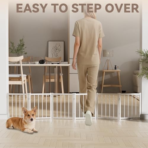 16" Freestanding Short Dog Gate for Small Dogs (White-16"h / Up to 72" W, 6 Panels)