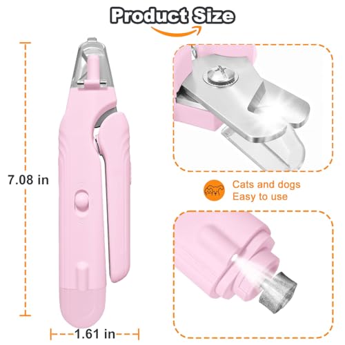 2-in-1 Dog Nail Grinder & Dog Nail Clipper for Sensitive Pets (Pink)