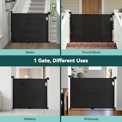 Retractable Baby Gates for Stairs (Black / 34" Tall x 54" Wide)