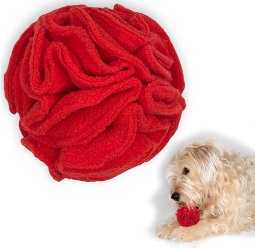 Puppy Small Breed Snuffle Dog Puzzle Ball Toy Red with Crinkle (Red / Small)