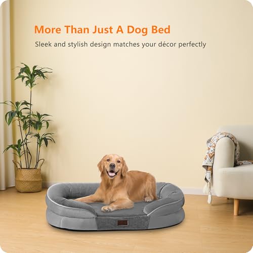 Orthopedic Waterproof Large Dog Bed Sofa (Large(42 x 31 x 6.5 inch) / Medium Grey)