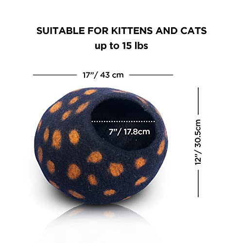 Premium Felt Cat Cave Bed (Black Polka)